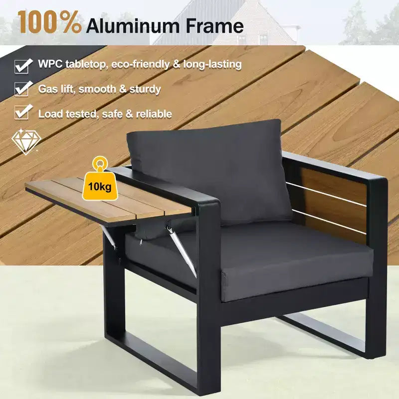 Ensemble de patio extérieur 4 pièces Polibi avec table basse et tables d'appoint pliantes