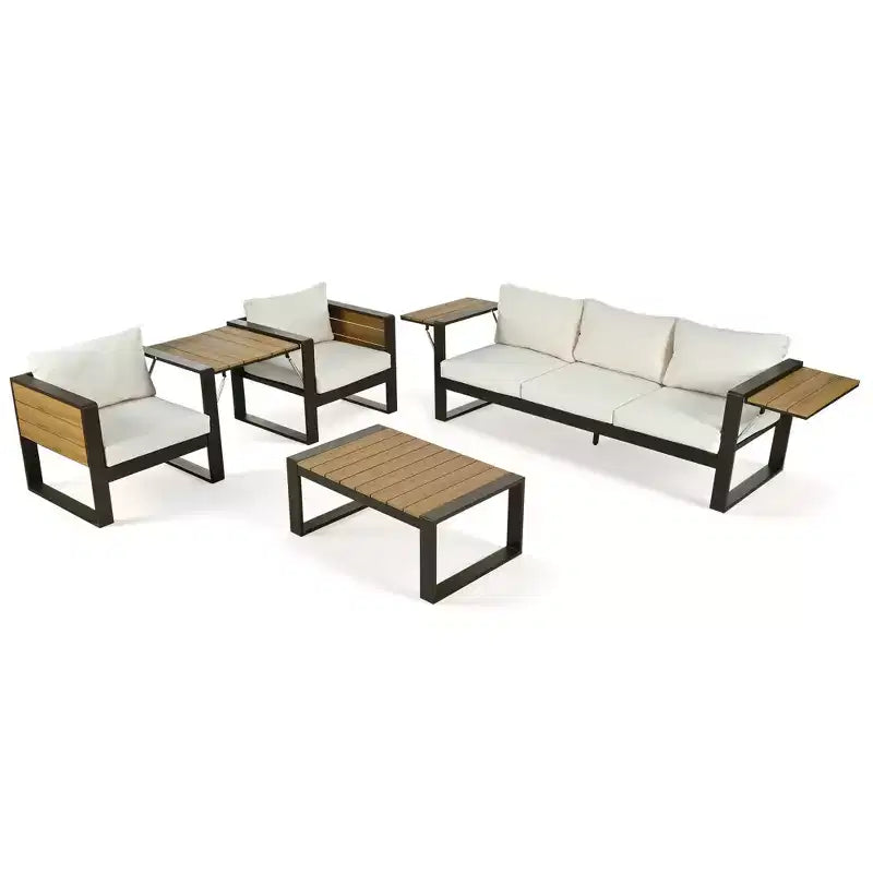Ensemble de patio extérieur 4 pièces Polibi avec table basse et tables d'appoint pliantes