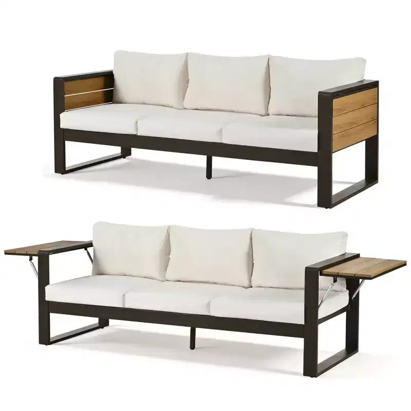 Ensemble de patio extérieur 4 pièces Polibi avec table basse et tables d'appoint pliantes