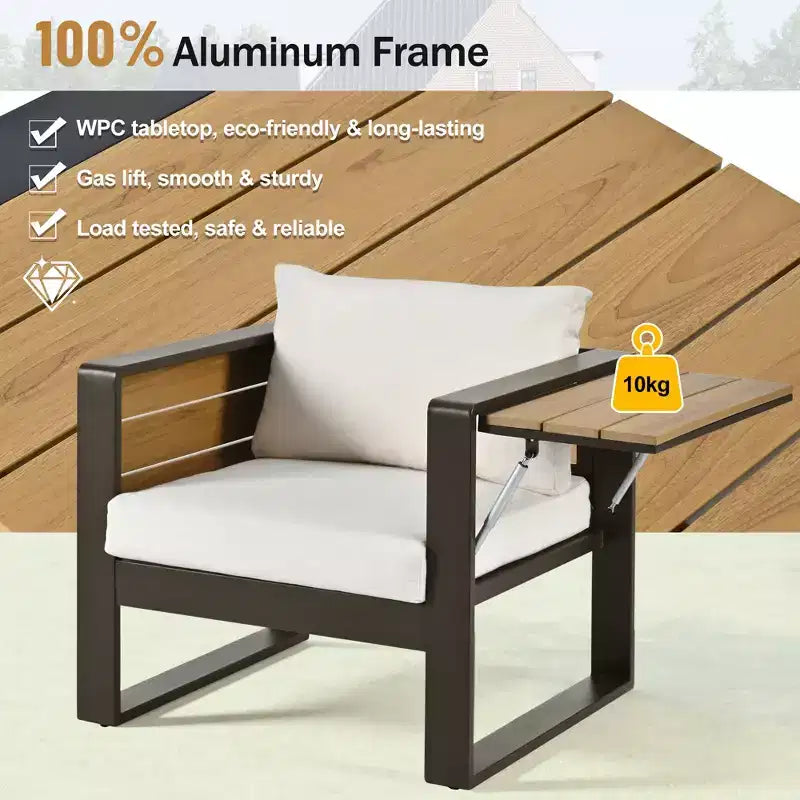 Ensemble de patio extérieur 4 pièces Polibi avec table basse et tables d'appoint pliantes