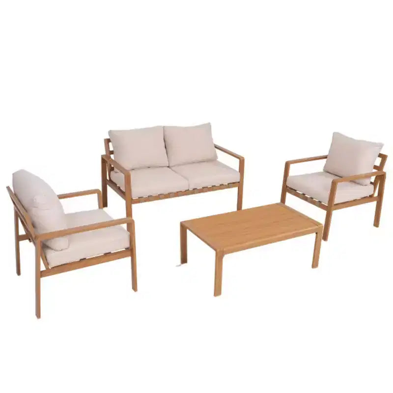 Ensemble de mobilier de jardin 4 pièces GDFStudio Ajay moderne en aluminium avec coussins et table rectangulaire