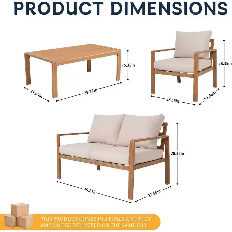 Ensemble de mobilier de jardin 4 pièces GDFStudio Ajay moderne en aluminium avec coussins et table rectangulaire