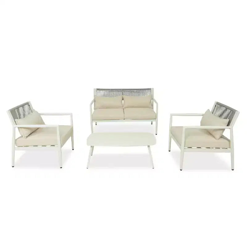 GDFStudio Oscar Ensemble de conversation moderne d'extérieur 4 places avec cadre en métal, coussins épais et design tressé en corde