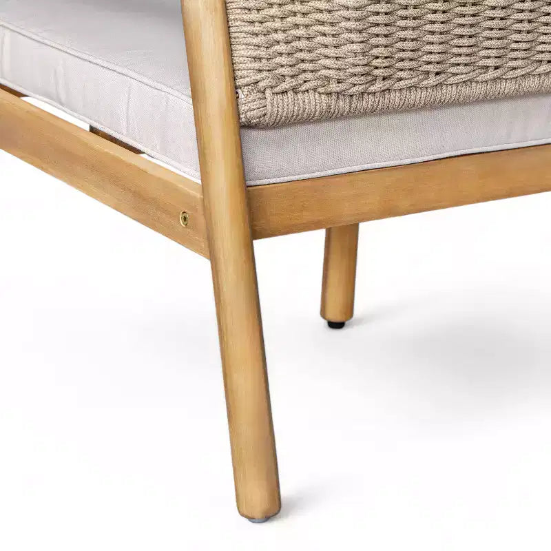 Ensemble de conversation ModernLuxe en bois d'acacia pour l'extérieur, ensemble de canapés de patio avec dossier en corde tressée et table basse, finition teck clair