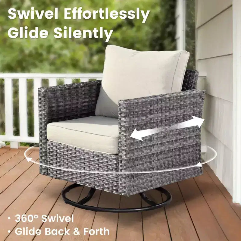 Ensemble de patio 3 pièces HOMLUX : Fauteuils pivotants à bascule et table d'appoint en osier toutes saisons