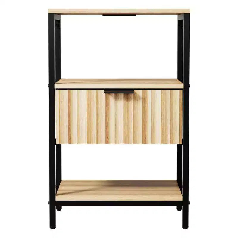 Karl Home 15 Inches Wide Nightstand - 1 Drawer, 2 Shelves, US Power Outlet - set of 2