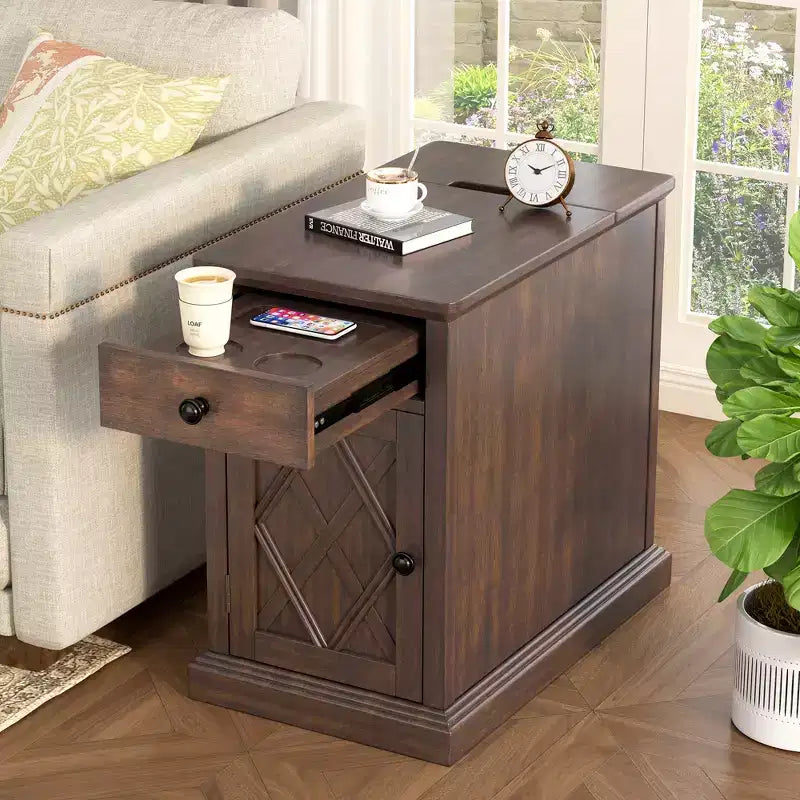 Classic Side Table, End Table with Charging Station, Drawer, Storage Cabinet for Living Romm & Bedroom - ModernLuxe