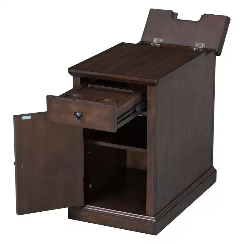Classic Side Table, End Table with Charging Station, Drawer, Storage Cabinet for Living Romm & Bedroom - ModernLuxe