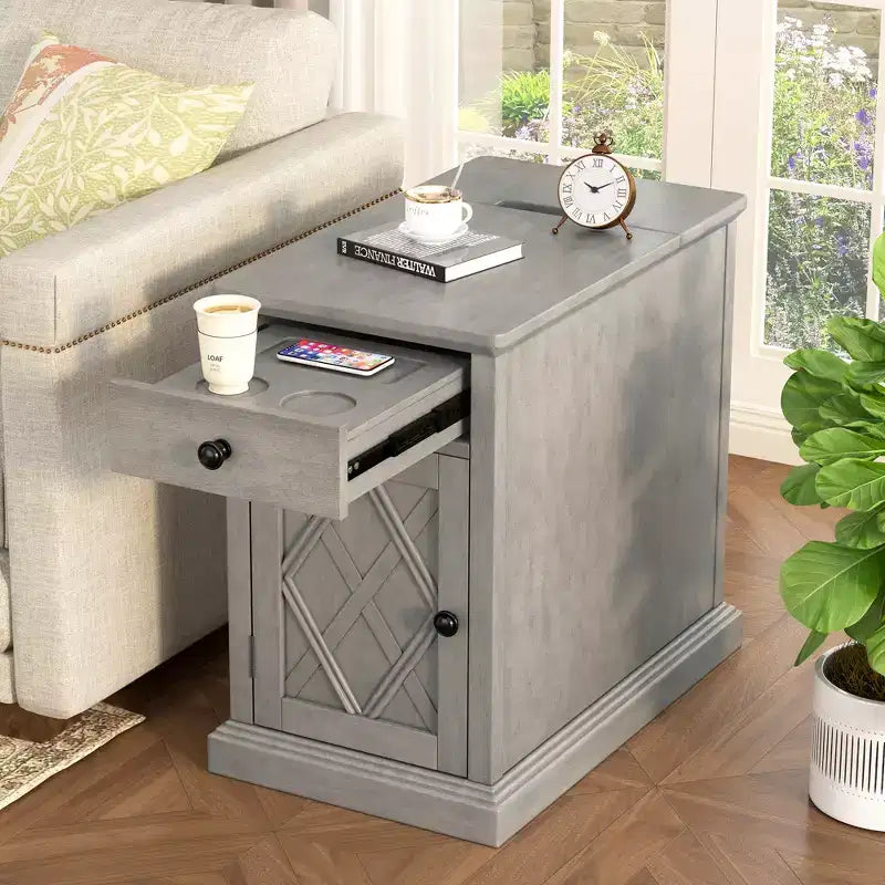 Classic Side Table, End Table with Charging Station, Drawer, Storage Cabinet for Living Romm & Bedroom - ModernLuxe