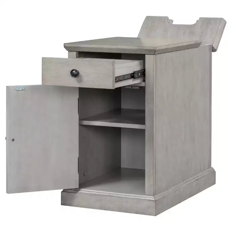 Classic Side Table, End Table with Charging Station, Drawer, Storage Cabinet for Living Romm & Bedroom - ModernLuxe