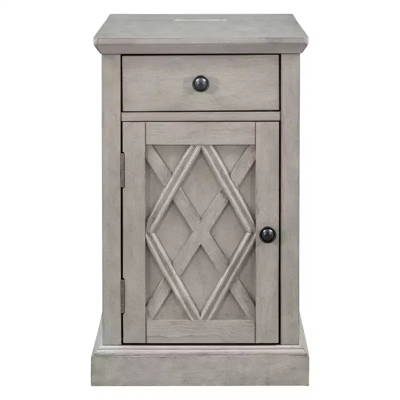 Classic Side Table, End Table with Charging Station, Drawer, Storage Cabinet for Living Romm & Bedroom - ModernLuxe