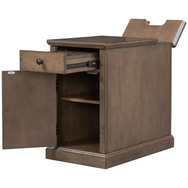 Classic Side Table, End Table with Charging Station, Drawer, Storage Cabinet for Living Romm & Bedroom - ModernLuxe