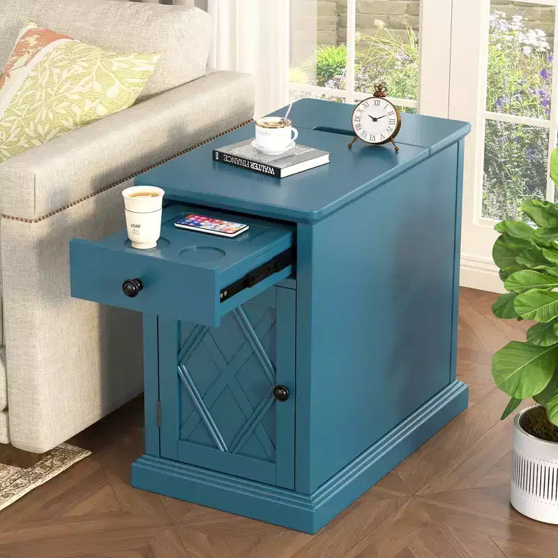Classic Side Table, End Table with Charging Station, Drawer, Storage Cabinet for Living Romm & Bedroom - ModernLuxe