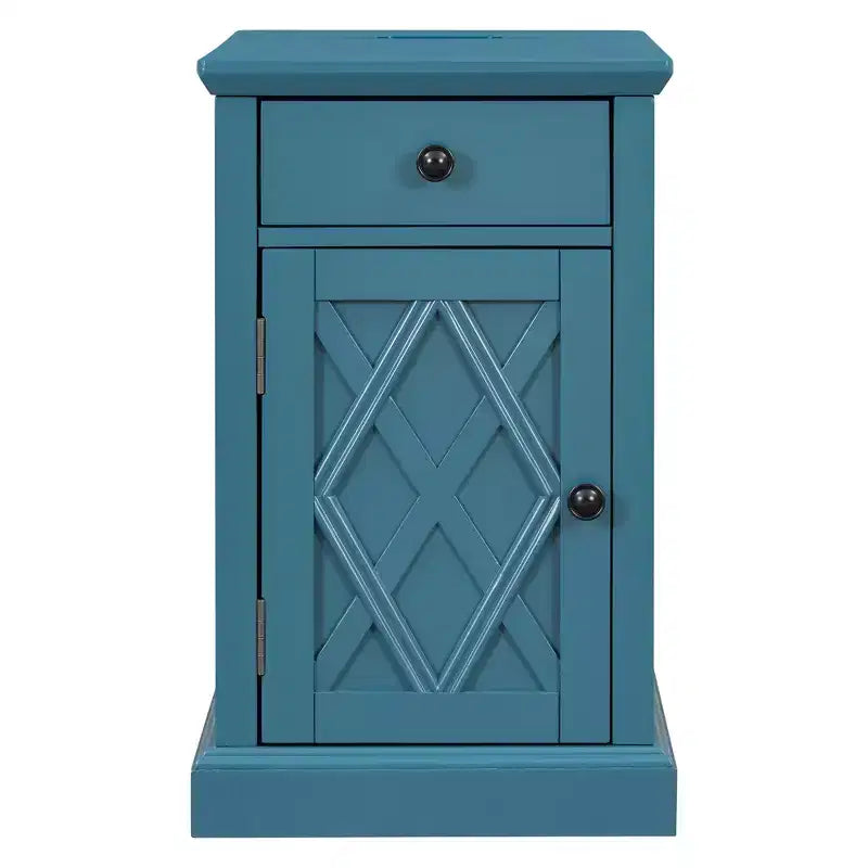 Classic Side Table, End Table with Charging Station, Drawer, Storage Cabinet for Living Romm & Bedroom - ModernLuxe