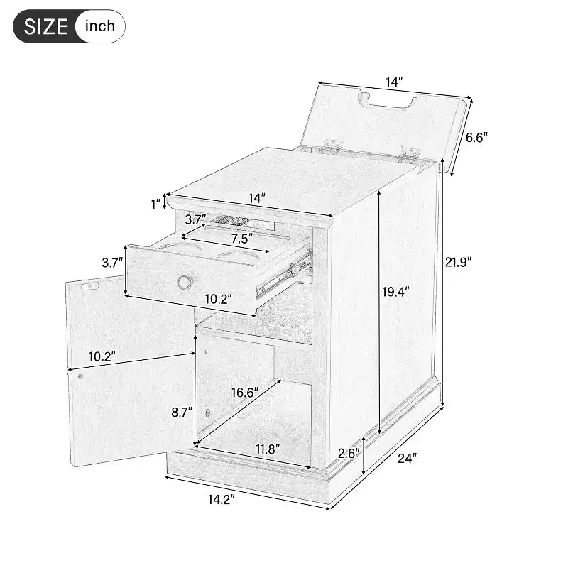 Classic Side Table, End Table with Charging Station, Drawer, Storage Cabinet for Living Romm & Bedroom - ModernLuxe