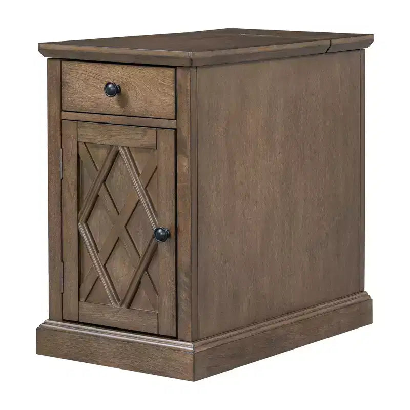 Classic Side Table, End Table with Charging Station, Drawer, Storage Cabinet for Living Romm & Bedroom - ModernLuxe