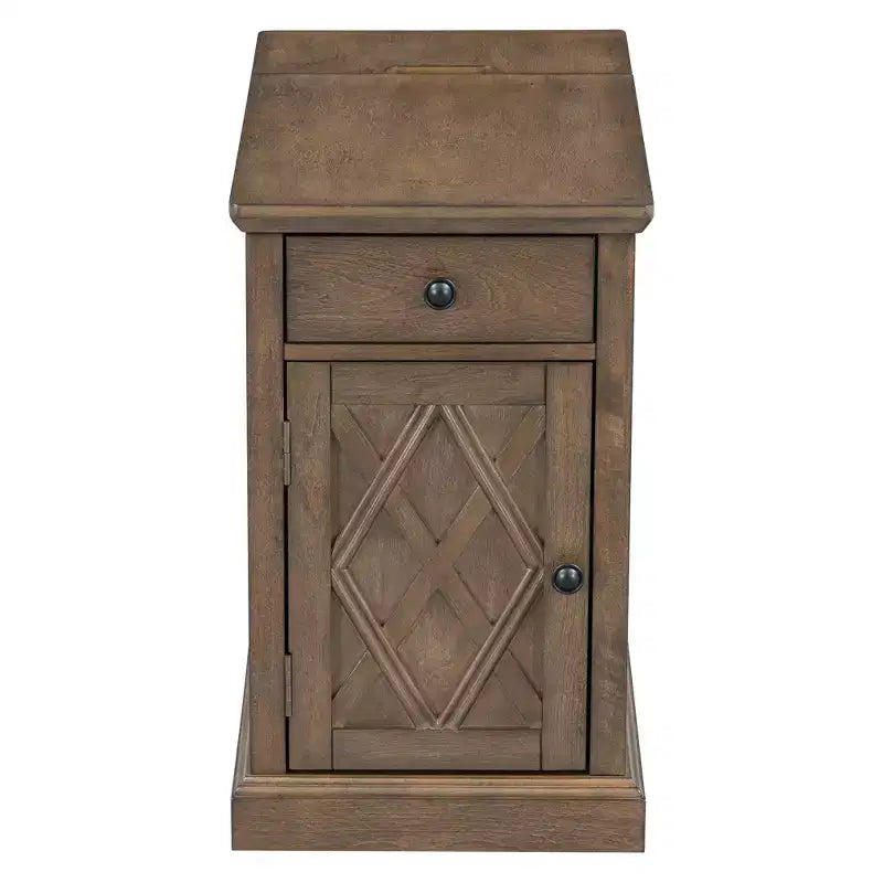 Classic Side Table, End Table with Charging Station, Drawer, Storage Cabinet for Living Romm & Bedroom - ModernLuxe