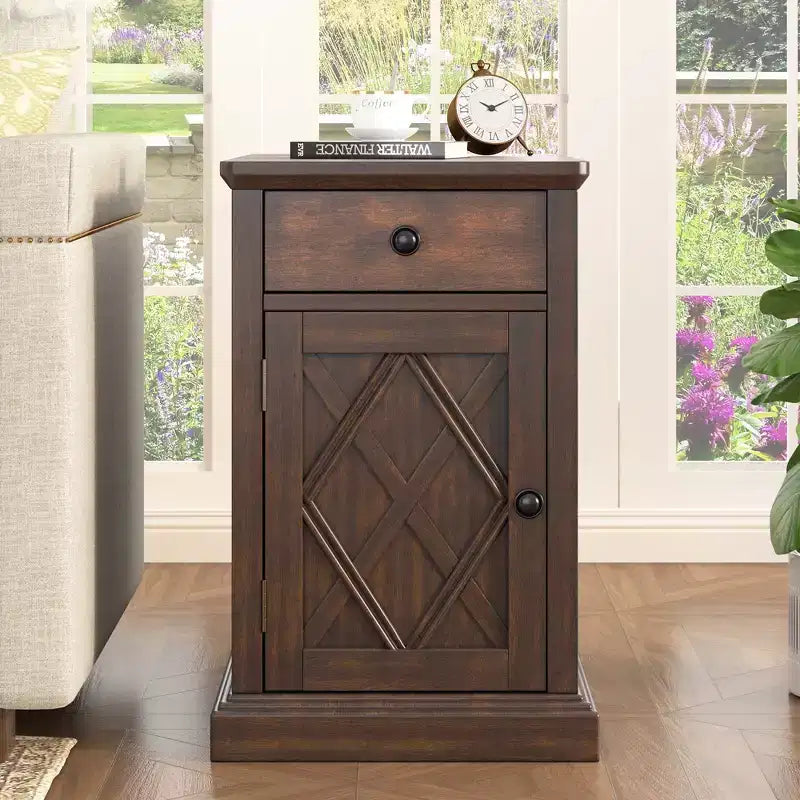 Classic Side Table, End Table with Charging Station, Drawer, Storage Cabinet for Living Romm & Bedroom - ModernLuxe