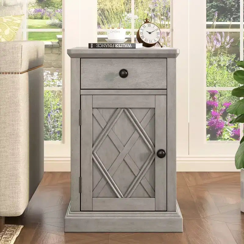 Classic Side Table, End Table with Charging Station, Drawer, Storage Cabinet for Living Romm & Bedroom - ModernLuxe