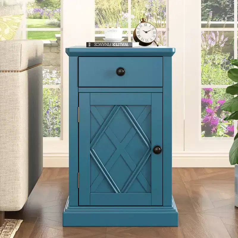 Classic Side Table, End Table with Charging Station, Drawer, Storage Cabinet for Living Romm & Bedroom - ModernLuxe