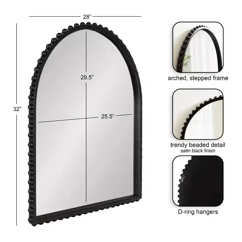 Kate and Laurel Beadbrook Arched Wall Mirror, Black, 28x32