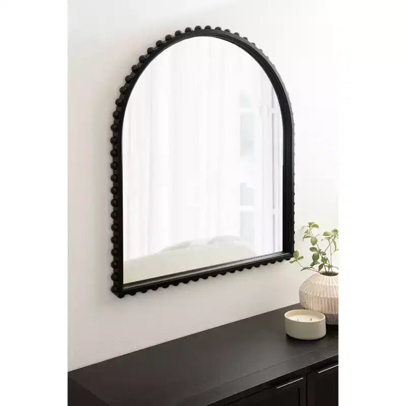 Kate and Laurel Beadbrook Arched Wall Mirror, Black, 28x32