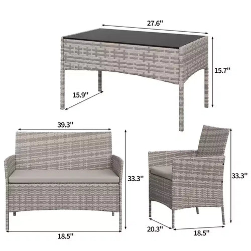 Ensemble de mobilier de jardin 4 pièces avec chaises en rotin synthétique tressé et coussins moelleux, salon de jardin résistant aux intempéries pour une utilisation extérieure durable