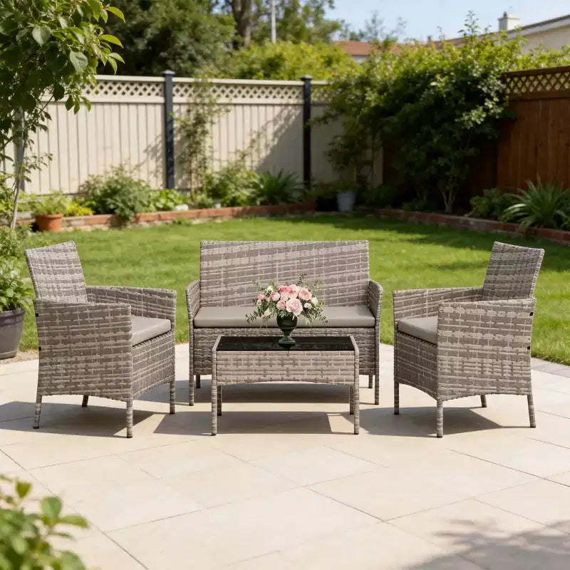 Ensemble de mobilier de jardin 4 pièces avec chaises en rotin synthétique tressé et coussins moelleux, salon de jardin résistant aux intempéries pour une utilisation extérieure durable