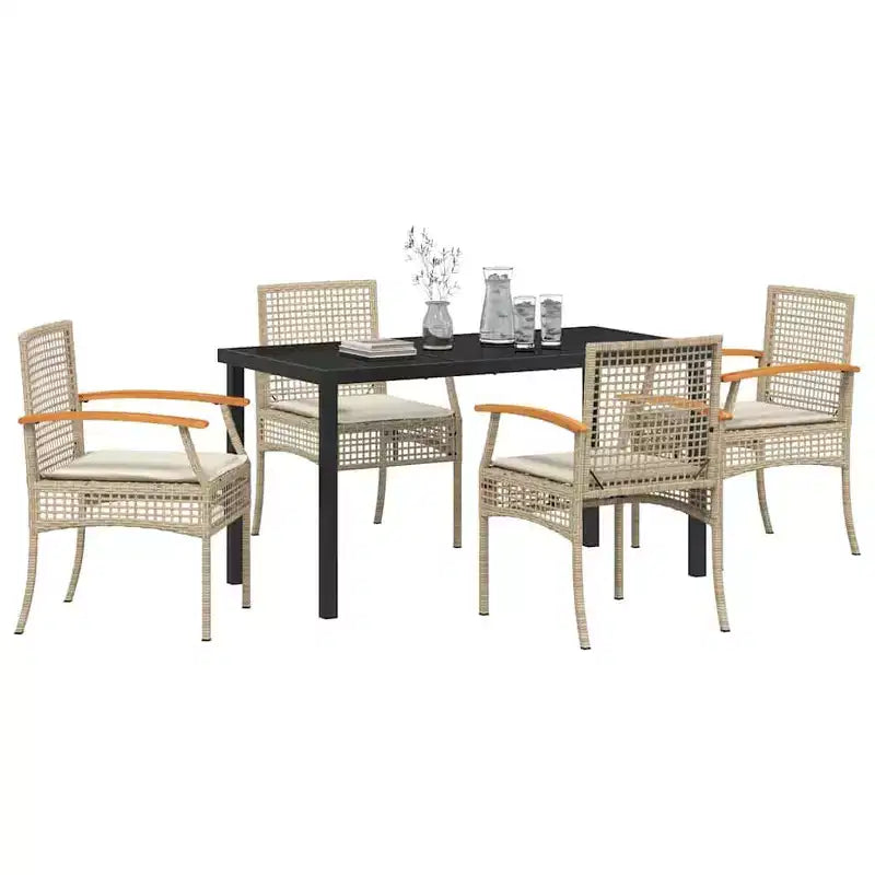 vidaXL Ensemble de salle à manger de jardin avec coussins 5 pièces en rotin beige et noir
