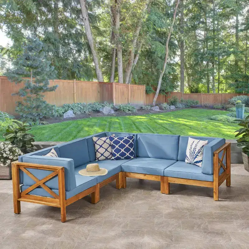 Ensemble de canapé d'angle Brava 5 pièces en acacia - Christopher Knight Home