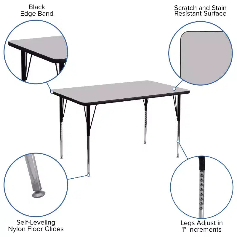 Flash Furniture 30''W x 48''L Rectangular Thermal Laminate Activity Table - Standard Height Adjustable Legs