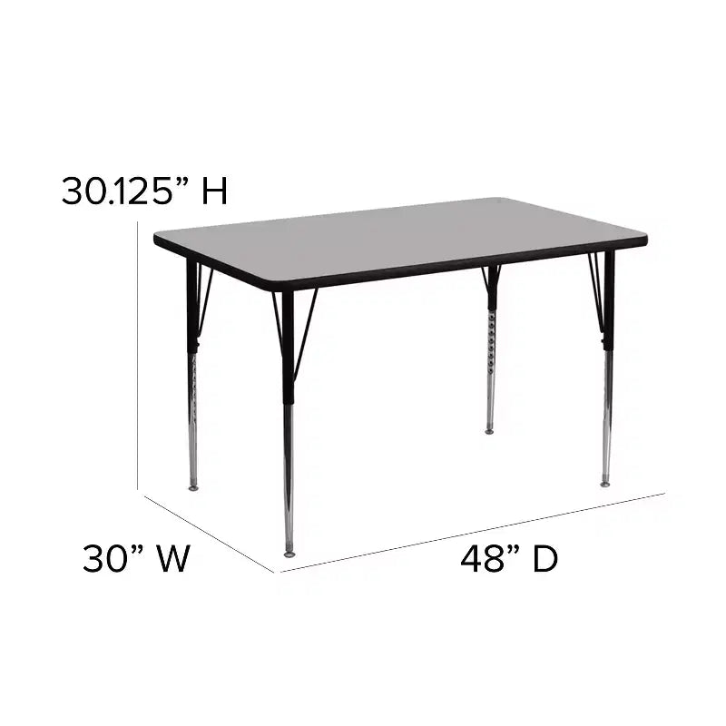 Flash Furniture 30''W x 48''L Rectangular Thermal Laminate Activity Table - Standard Height Adjustable Legs
