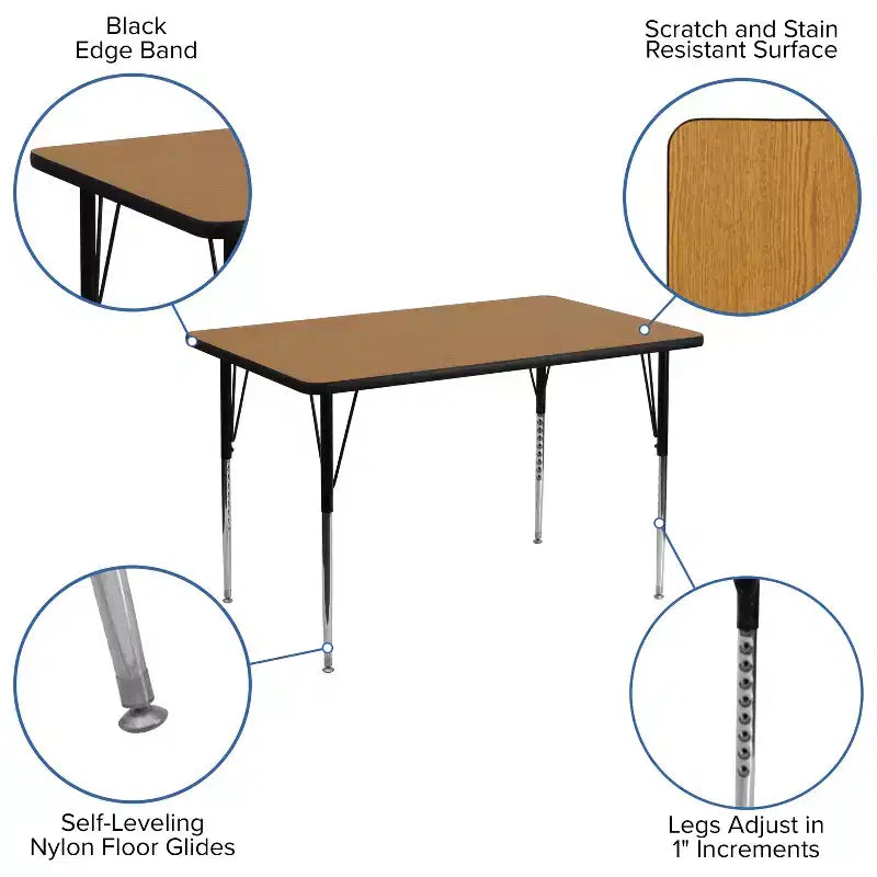 Flash Furniture 30''W x 48''L Rectangular Thermal Laminate Activity Table - Standard Height Adjustable Legs