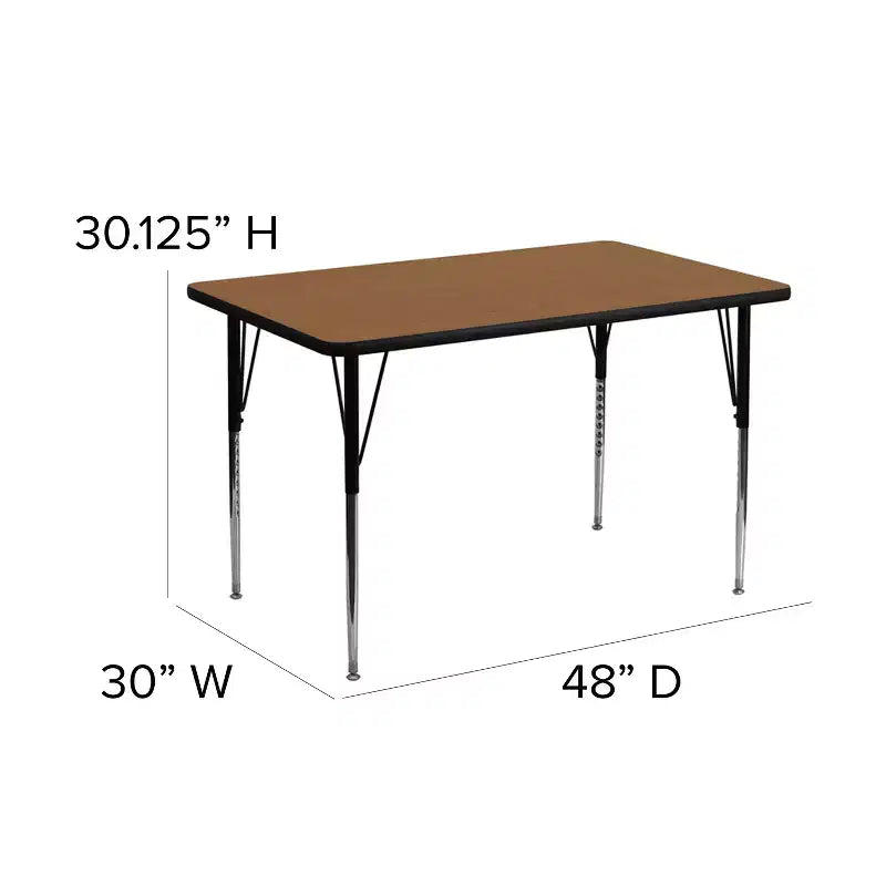 Flash Furniture 30''W x 48''L Rectangular Thermal Laminate Activity Table - Standard Height Adjustable Legs