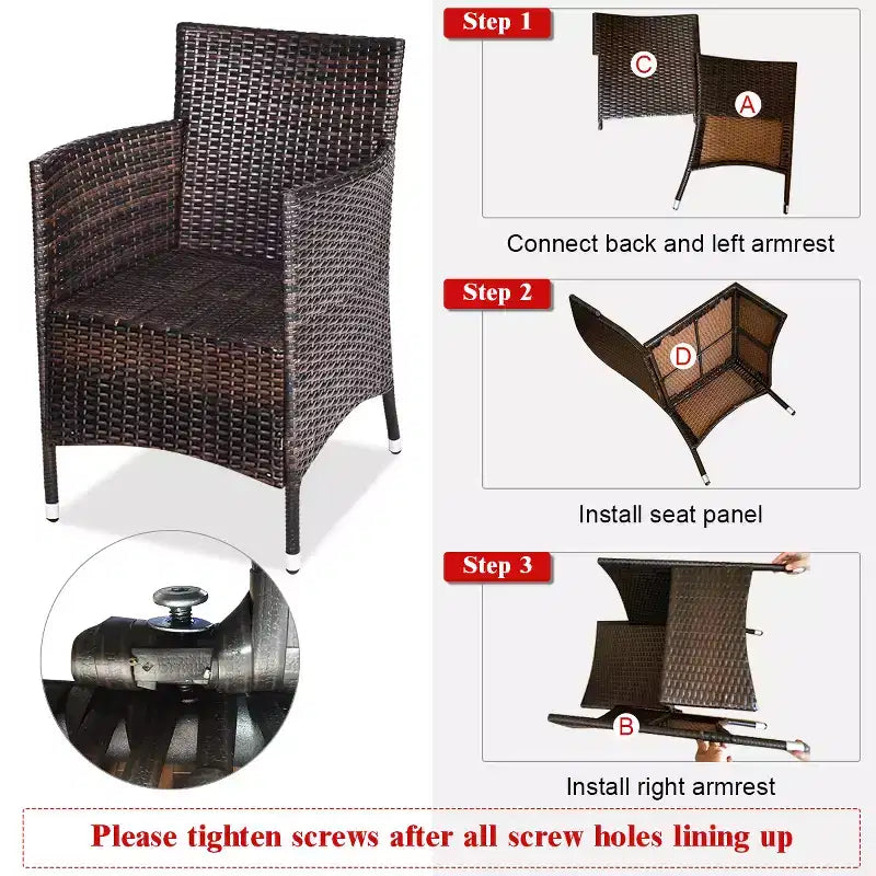 Costway Ensemble de Meubles de Jardin en Rotin PE 3 Pièces avec Chaises et Table Basse
