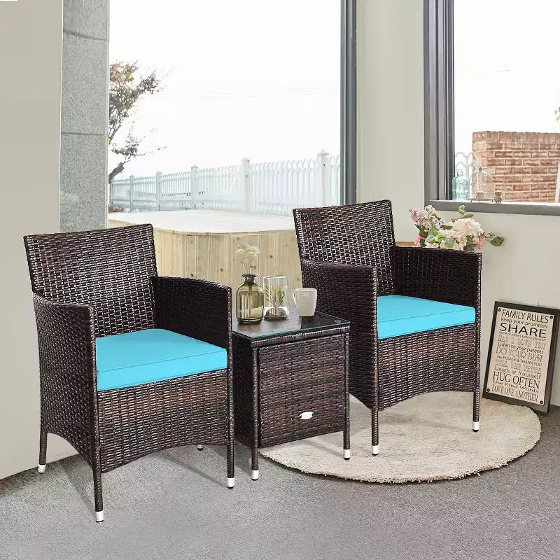 Costway Ensemble de Meubles de Jardin en Rotin PE 3 Pièces avec Chaises et Table Basse