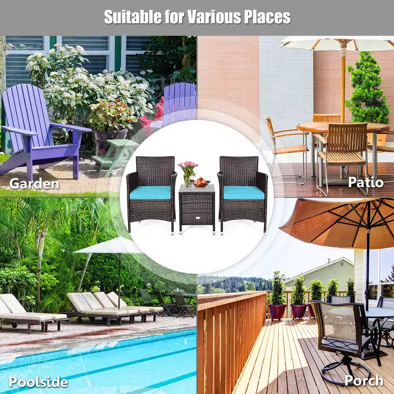 Costway Ensemble de Meubles de Jardin en Rotin PE 3 Pièces avec Chaises et Table Basse