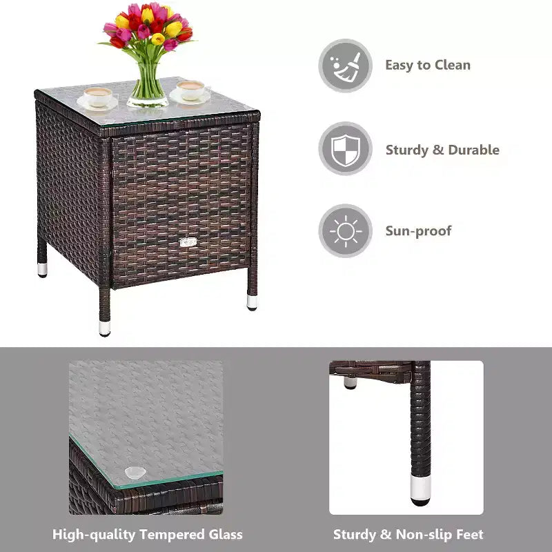 Costway Ensemble de Meubles de Jardin en Rotin PE 3 Pièces avec Chaises et Table Basse