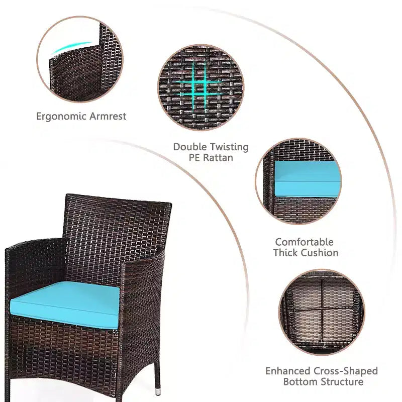 Costway Ensemble de Meubles de Jardin en Rotin PE 3 Pièces avec Chaises et Table Basse