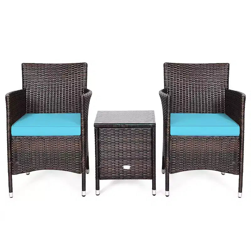 Costway Ensemble de Meubles de Jardin en Rotin PE 3 Pièces avec Chaises et Table Basse