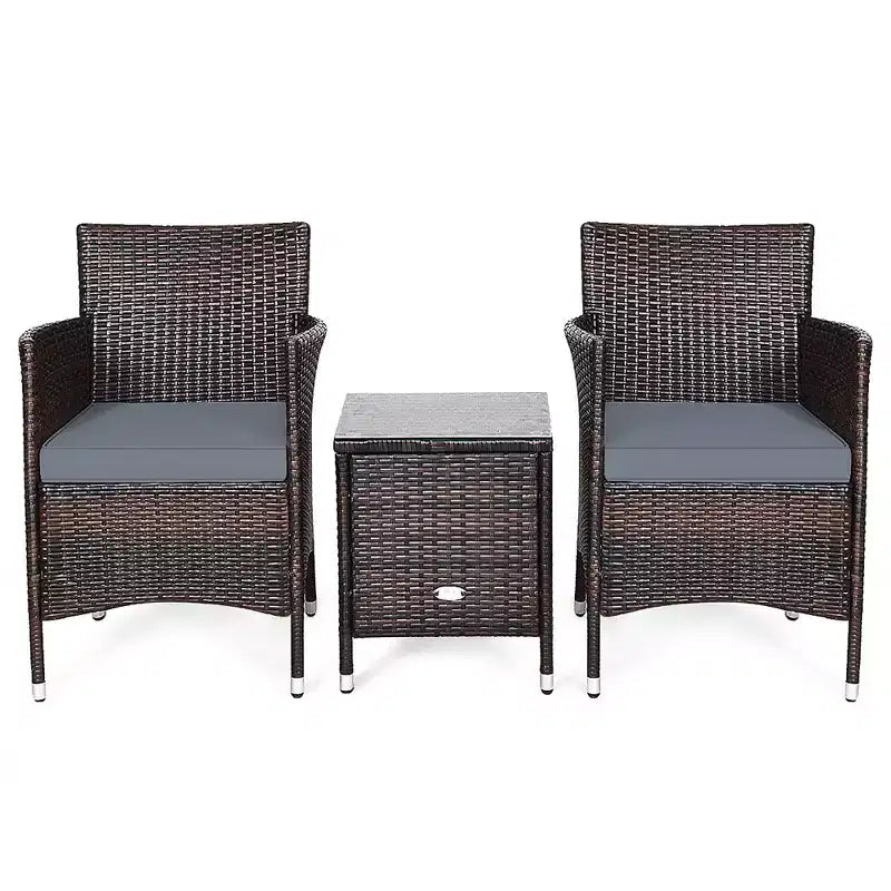 Costway Ensemble de Meubles de Jardin en Rotin PE 3 Pièces avec Chaises et Table Basse