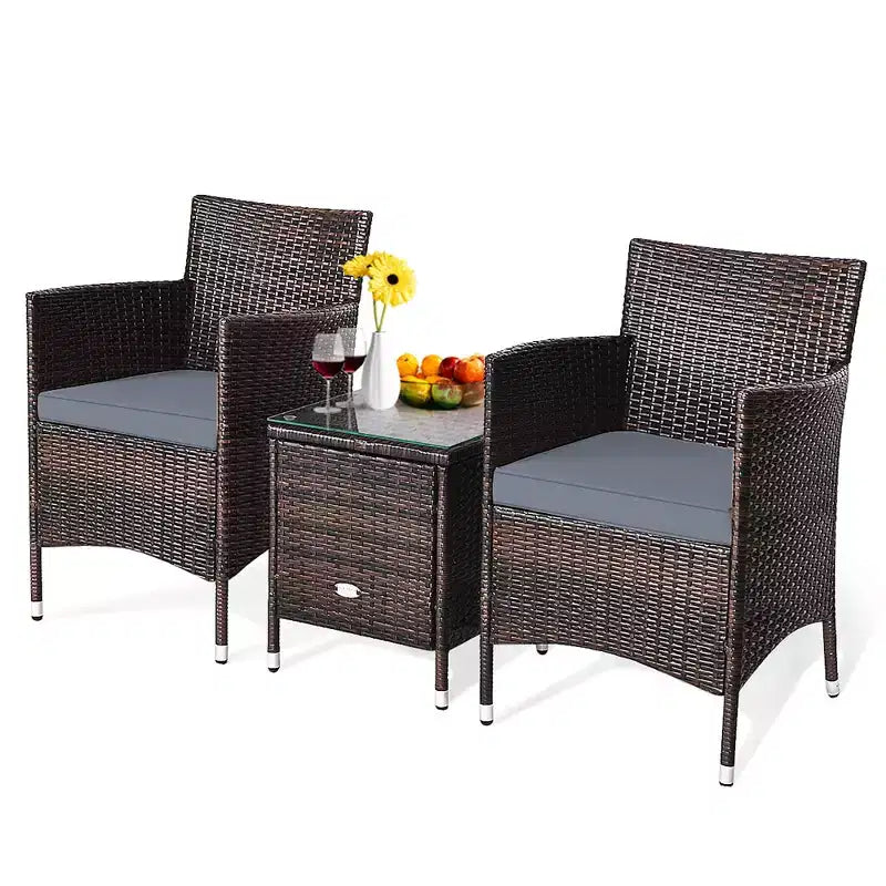 Costway Ensemble de Meubles de Jardin en Rotin PE 3 Pièces avec Chaises et Table Basse