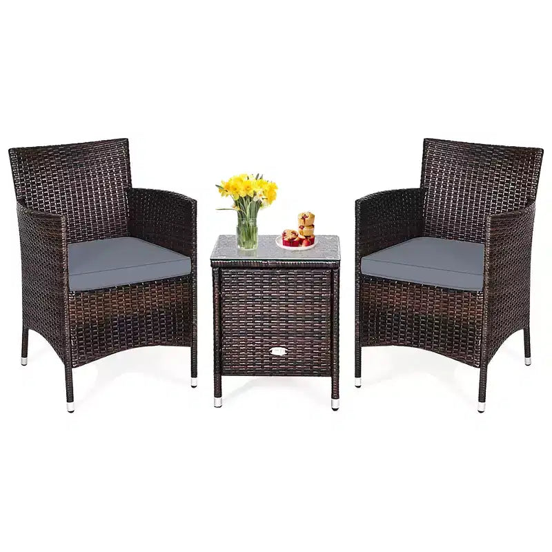 Costway Ensemble de Meubles de Jardin en Rotin PE 3 Pièces avec Chaises et Table Basse