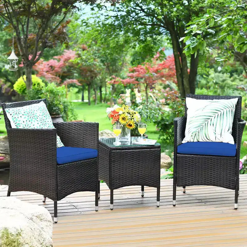 Costway Ensemble de Meubles de Jardin en Rotin PE 3 Pièces avec Chaises et Table Basse