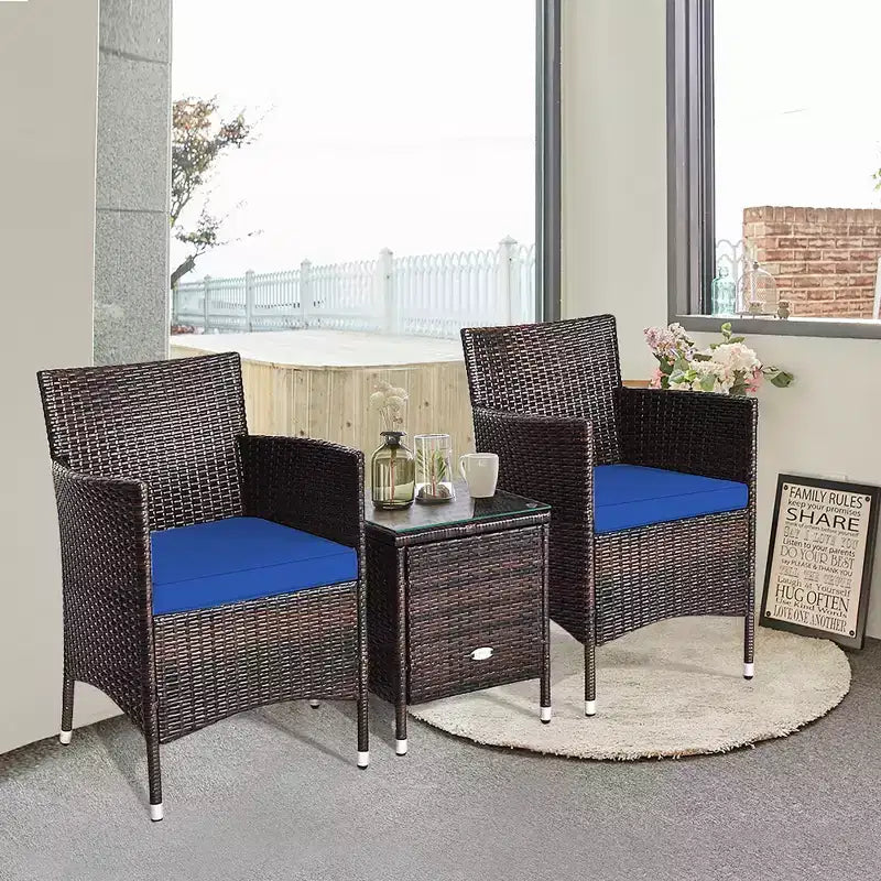 Costway Ensemble de Meubles de Jardin en Rotin PE 3 Pièces avec Chaises et Table Basse
