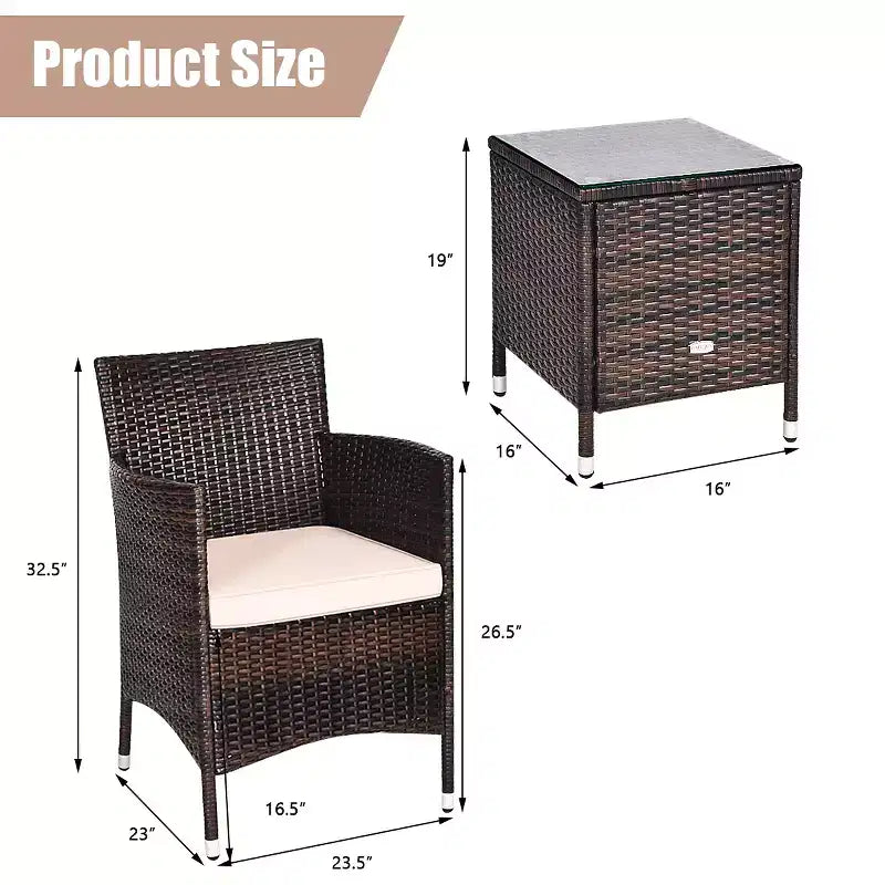 Costway Ensemble de Meubles de Jardin en Rotin PE 3 Pièces avec Chaises et Table Basse