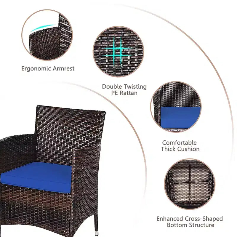 Costway Ensemble de Meubles de Jardin en Rotin PE 3 Pièces avec Chaises et Table Basse