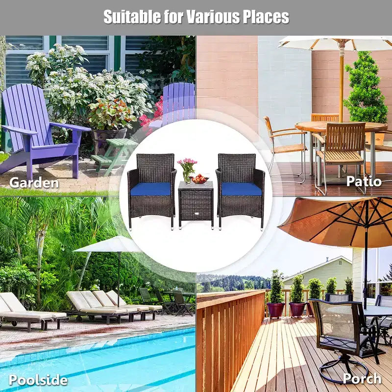 Costway Ensemble de Meubles de Jardin en Rotin PE 3 Pièces avec Chaises et Table Basse