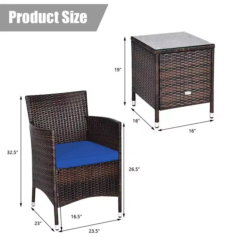 Costway Ensemble de Meubles de Jardin en Rotin PE 3 Pièces avec Chaises et Table Basse