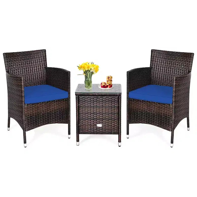 Costway Ensemble de Meubles de Jardin en Rotin PE 3 Pièces avec Chaises et Table Basse